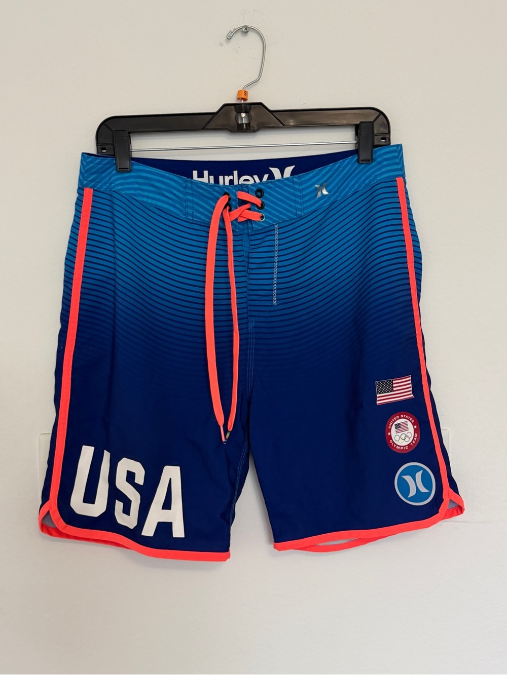 Hurley Navy & Teal USA Swim Board Shorts with Neon Pink Trim